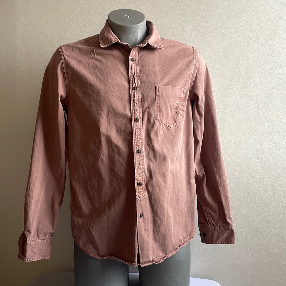 Distressed Primark Button Down Shirt Large .